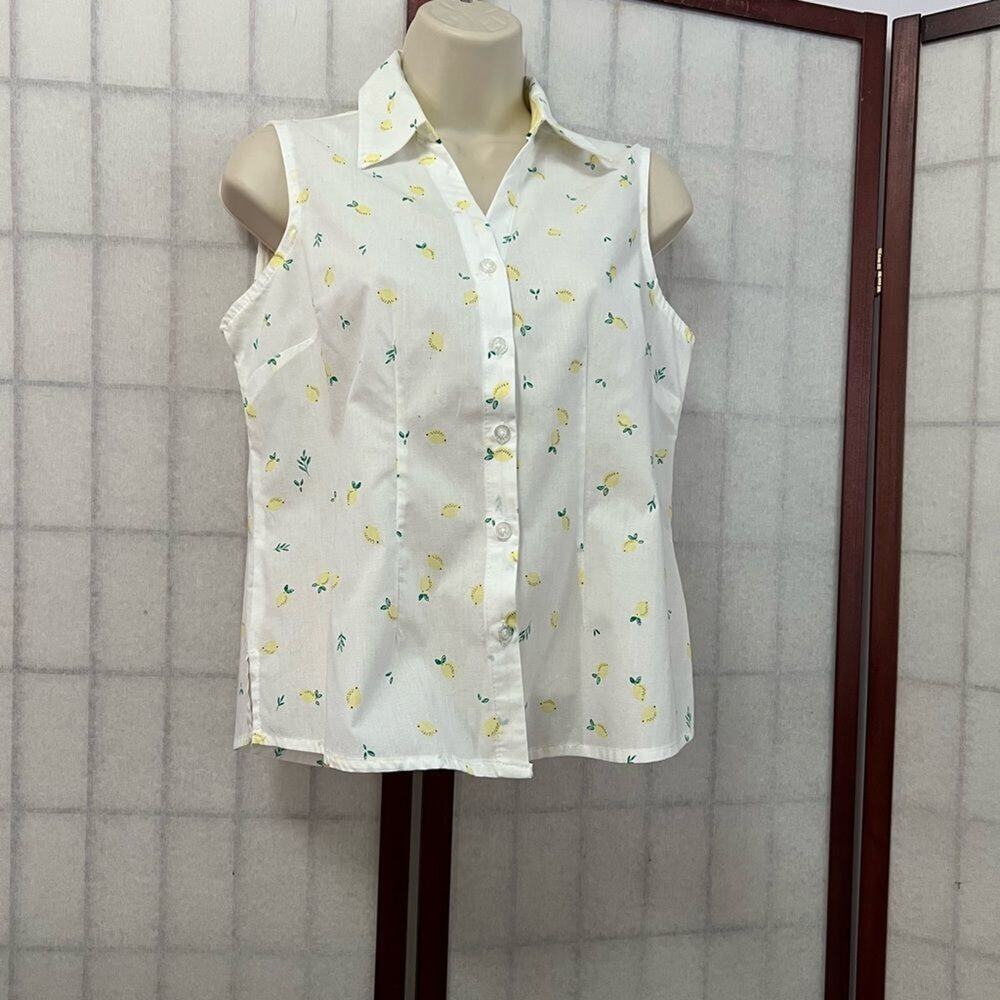 LAURA SCOTT PETITE LEMON PRINT BLOUSE SIZE SP/CP